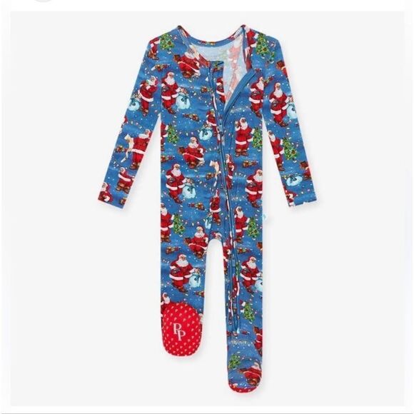 NWT Posh Peanut 3-6m Santa Claus Footie Ruffled Zippered One Piece - Picture 3 of 8